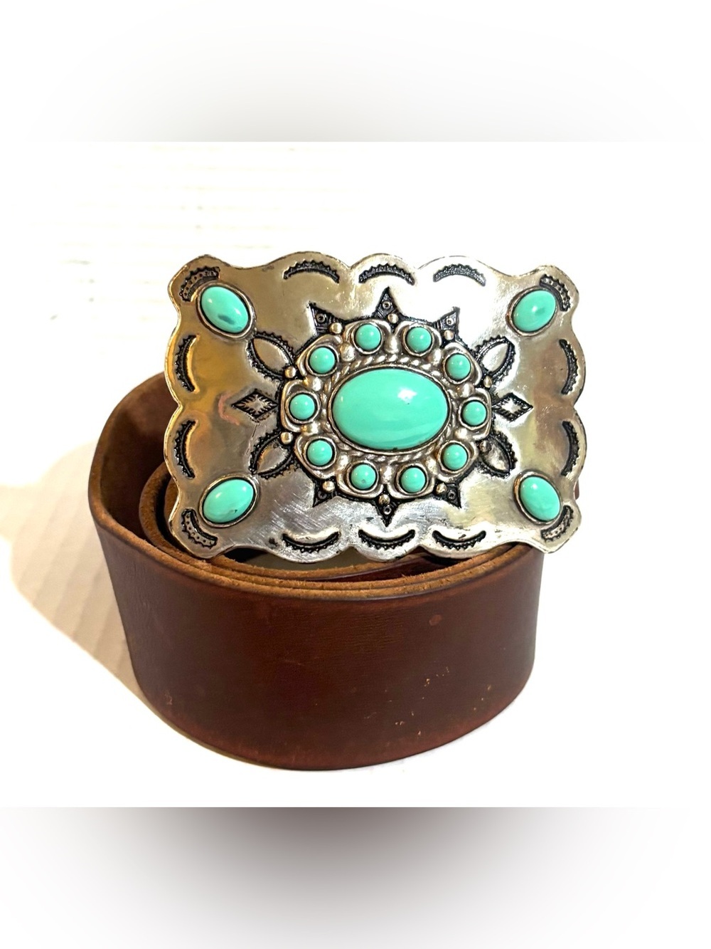 Fossil unisex Turquoise Concho Western Belt Buckle Size S
